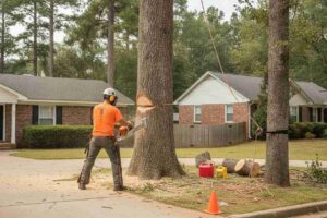 Professional tree removal service executing a large oak and hardwood tree removal near Greer Station in Greer, South Carolina.